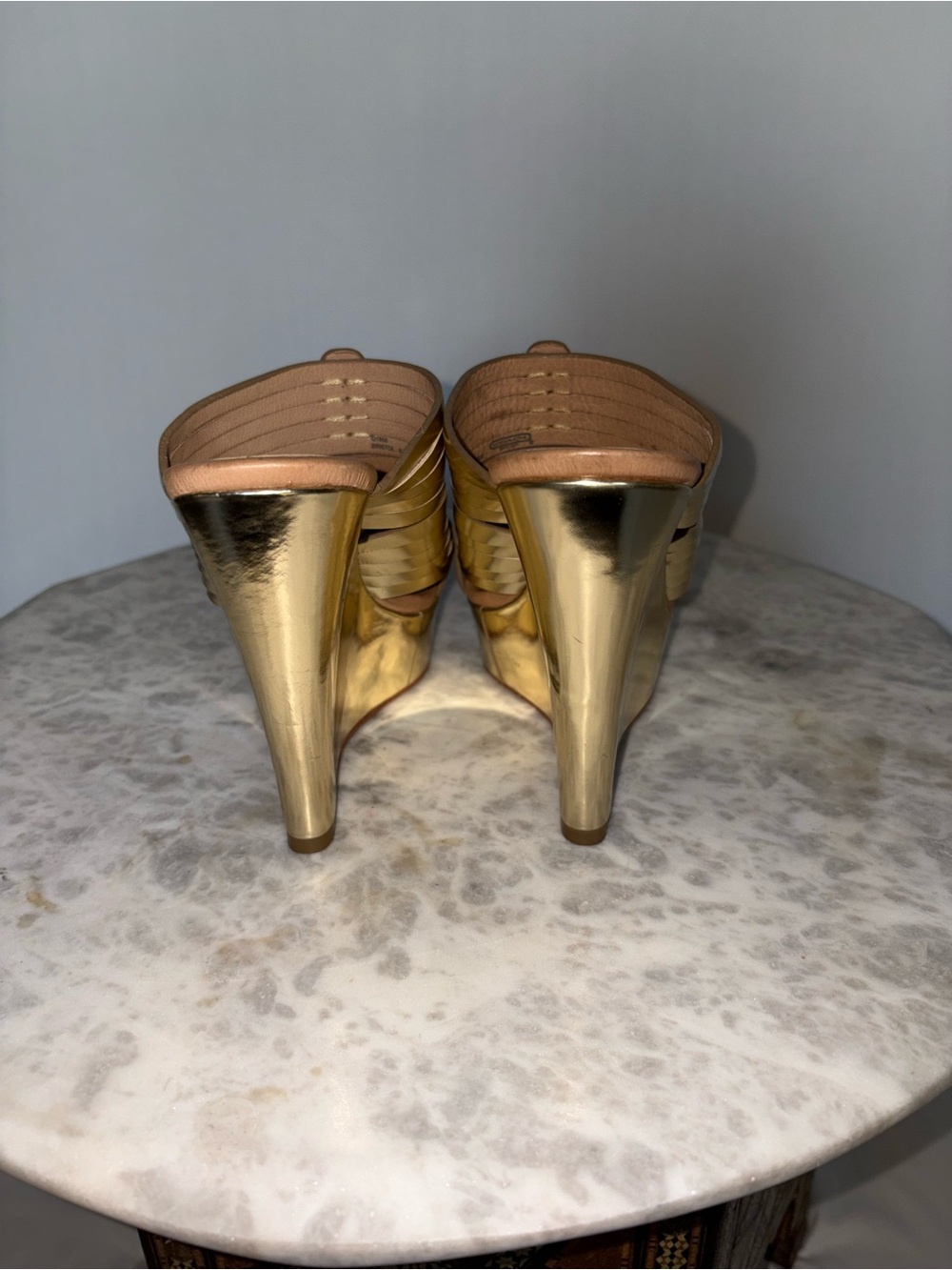 Coach Bristol Mirror Metallic Gold Wedge Slide Platform Sandals Size 6.5 - Picture 6 of 10
